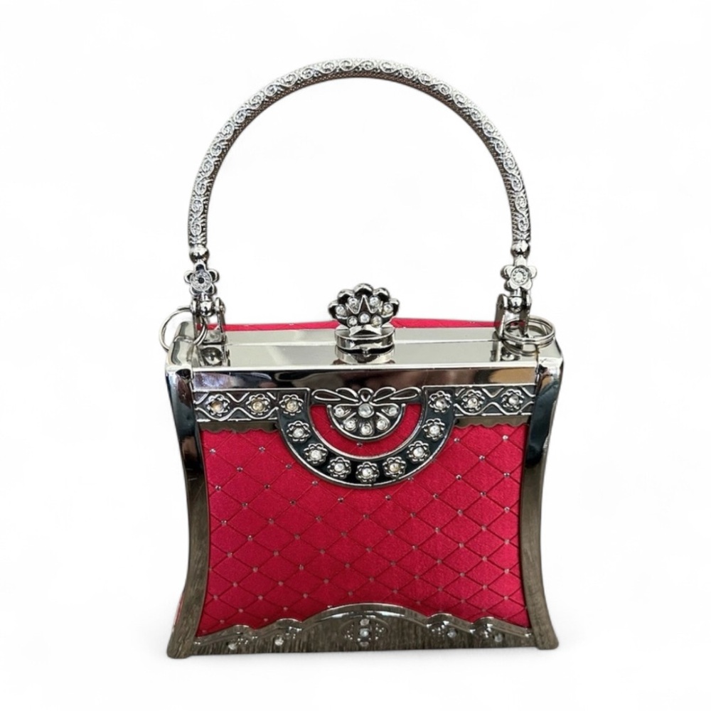 Elegant Red and Silver Clutch with Floral Design